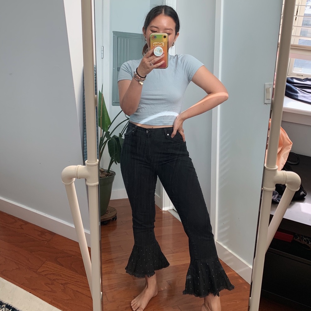 Anthropologie Pilcro Embellished Flounced Jeans